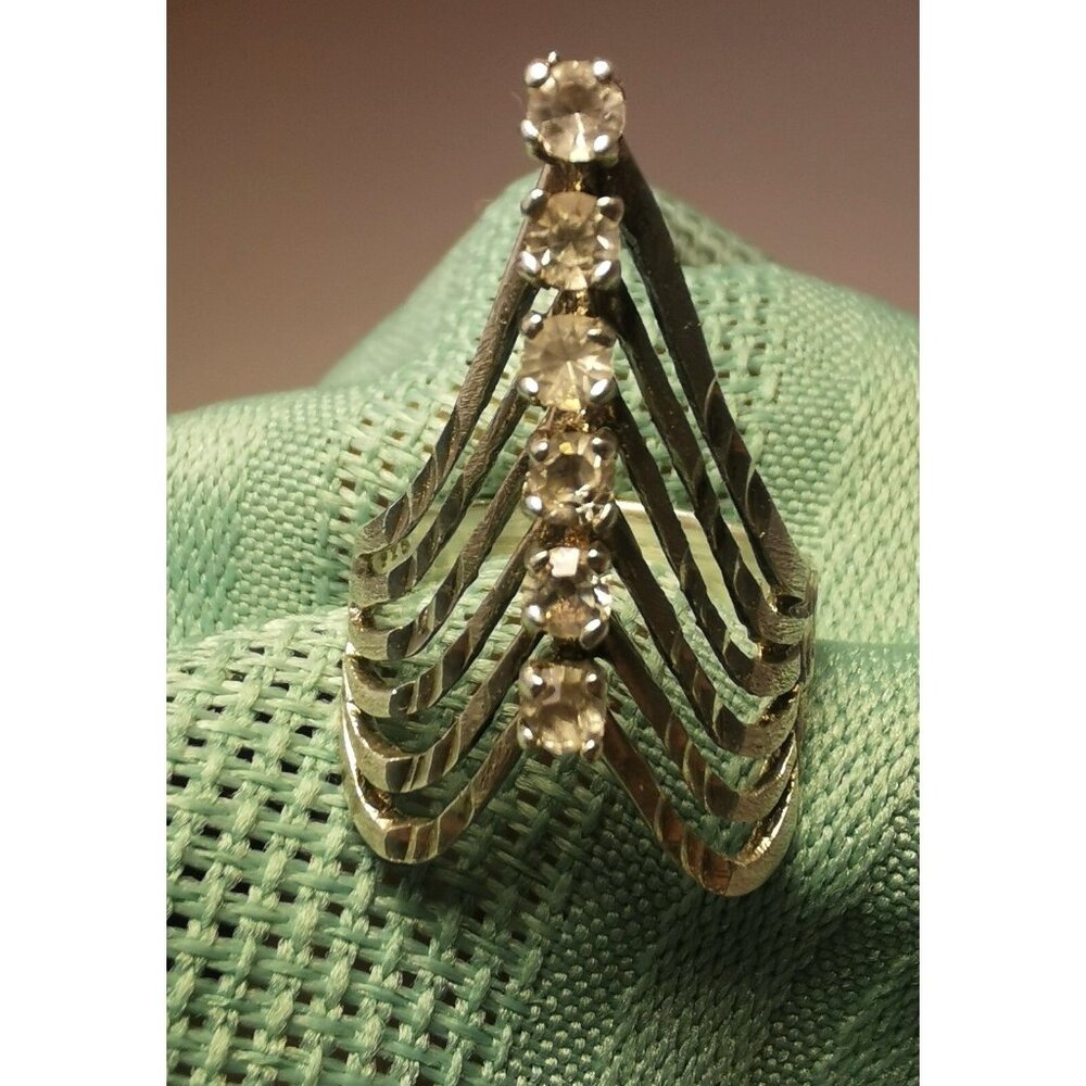 Vintage Sterling Silver 925 Multi Band Index Finger Ring w Clear Stone Accen 6.5
